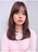ミディアム/レイヤーカット/顔周りカット/ベージュ/透明感カラー