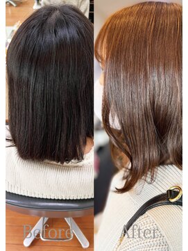 アークスヘアー オレンジべージュナチュラルくびれボブ毛先パーマ肩ラインモテ髪