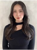 韓国レイヤー姫カットワンカール×暗髪ショコラグレーベージュ