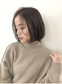 前髪/ウェットヘア/ブラウン/アッシュカラー/オリーブ/ボブ