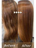 柔らか美髪明るめブラウン髪質改善ストレート