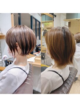 アヴァロン(AVALON) 絶壁解消×マロンベージュ×30代×前髪長め大人ショートボブ永