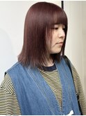 アプリコットオレンジ切りっぱなしボブダブルカラー暗めカラー