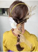 ヘアアレンジ セット 振袖 成人式 編みおろし 生花 ふわふわ