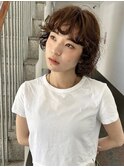 ボブパーマ/クセ毛風パーマ/ニュアンスパーマ/ブラウン/前髪