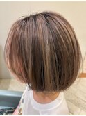 大人ハイライトグレージュボブ40代50代