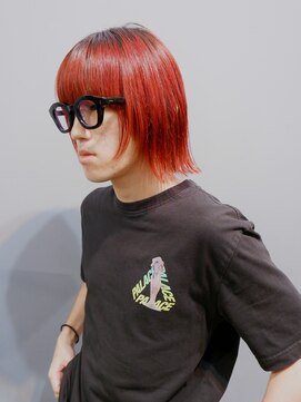 オーオ シカシカ(OOO YY) 根元をあえてのこすカラー。メンズボブ/レッドカラー