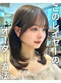 前髪顔まわり小顔似合わせミディアムレイヤーグレージュカラー！