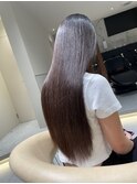 ★斜めバングミディアムヘアグレージュカラーシルキーベージュ★