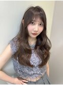 ★丸型逆三角ホワイトグレージュデジタルパーマチェリーブラウン