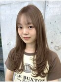 美髪ミルクティーベージュ韓国レイヤーロングセミディ顔周り前髪