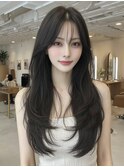 ミディアムレイヤー顔周りカットハッシュカットワンホンレイヤー