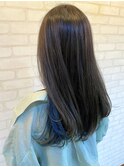 透明感抜群♪艶感ブルーのインナーカラー×サラツヤロング
