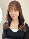 〇くびれヘアアプリコットオレンジ夏ヘアハイライトカラー
