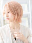 外国人風ハイトーンカラーピンクベージュボブc6越谷10代20代30代