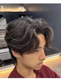 韓国へアカルマパーマワックスなしセンターパート黒髪ウルフ