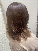 艶感ブラウンゆるふわレイヤーセミロング美シルエット20代30代