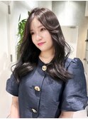 ロング顔周りレイヤー韓国ヘアココアベージュ_F21218