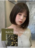 グレージュブラウン/ミディアムレイヤー/韓国巻き/顔周りカット