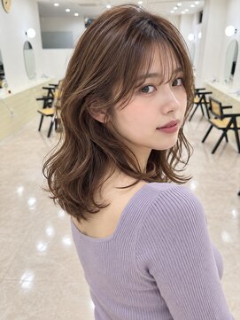モト 船橋(moto) 韓国ミディアム艶髪低温デジタルパーマキャラメルブラウン船橋