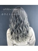 シルバー、ホワイト、グラデーション、エクステ、ハイライト