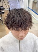 シャドウパーマ波巻きパーマツーブロック無造作マッシュ