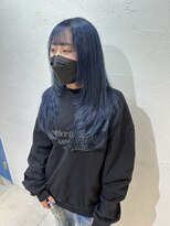 アジールヘア 池袋東口店(agir hair)&nbsp;ブリーチ1回~ネイビーブルー顔周りレイヤーロングレイヤー池袋
