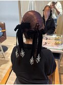 カチモリツインヘアー×ベロア黒リボン