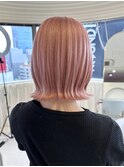 ボブ×ベビーピンク/暖色系/ブリーチカラー/ダブルカラー/YU24