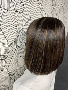 アローズ 荒尾店(arose) シースルーバングエアストレート縮毛矯正ボブブラウンハイライト