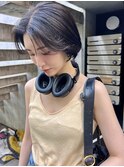 大人ボブマッシュウルフショートブルーブラック30代40代