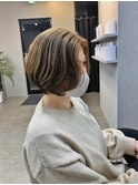 フェイスフレーミング+アンブレラのWカラー+癖毛活かしカット