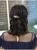 大人かわいい　ハーフアップアレンジ　ミディアム　結婚式