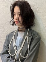 グリンプス 大濠店(Glimpse) ミディアムボブ センターパート 黒髪 アッシュブラック 大濠