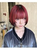 ショートボブウルフ赤髪デザインカラーエンドカラー10代20代