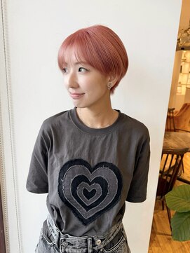 ルッツ(Lutz. hair design) 【髪質改善ブリーチ】オレンジピンク×ショート【千代田彩夏】