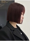 前髪あり大人ボブ × シアーカラーレッド