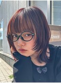 顔周りレイヤーカットグレージュカラーくびれボブベージュカラー