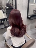 秋冬カラーブリーチなしダブルカラー赤髪暖色レイヤーカット