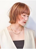外はねくびれボブオレンジベージュクラゲヘアー/谷
