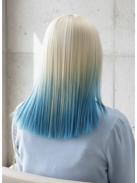 プネル(punel) ターコイズカラー 裾カラー 抜きっぱなしブリーチ 原宿