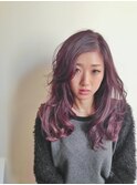 ツヤ感抜群！ベリーレッド セミロング！