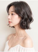 アップバングローライトカラー切りっぱなしくびれボブ30代A22