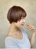 前髪マチルダボブピンクベージュ マッシュショートチョコレート