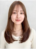 ワンカールセミディデジタルパーマ大人可愛い前髪薄めバング