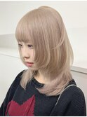 ミルクティーグレージュ小顔ウルフレイヤーくびれロングレイヤー
