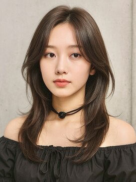 ブロウ ネックス ザ サロン 表参道(VLOW nex the salon) 韓国レイヤー　顔周りカット　グレージュ　韓国ヘア　掛札
