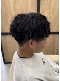 メンズツイストスパイラルパーマ刈り上げマッシュ