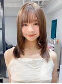 小顔 前髪 レイヤーカット チェリーブラウン"