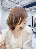 レイヤーボブ/大人ボブ/くすみベージュ/くびれボブ